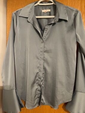 Backyard Roses Blue Blouse